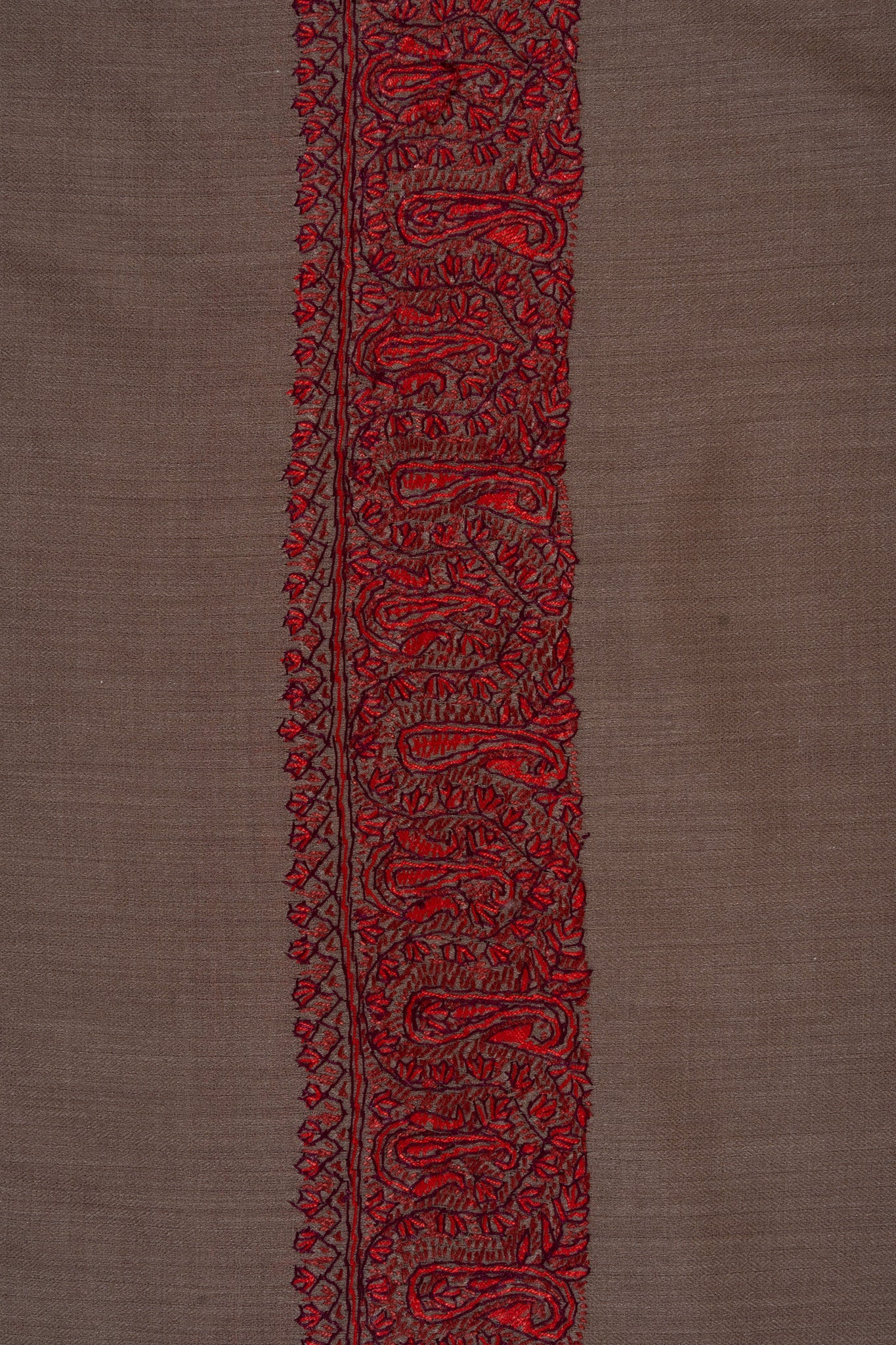 Taupe Crimson Border 2.5 Yards Sozni Hand Embroidered Shawl