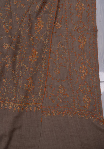 Golden Taupe Vine 2.5 Yards Sozni Hand Embroidered Shawl
