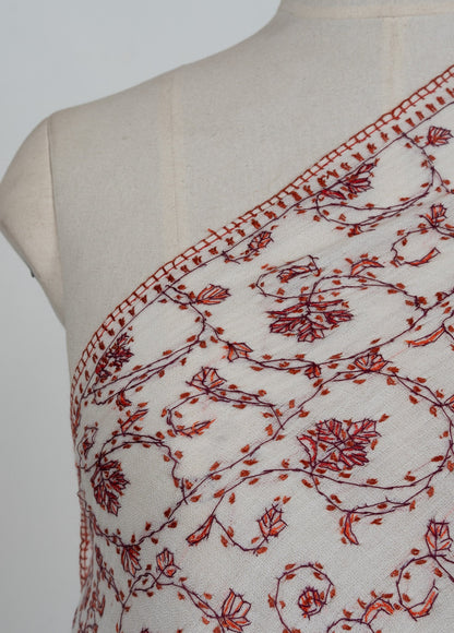Ivory Rust Jaal 2.5 Yards Sozni Hand Embroidered Shawl