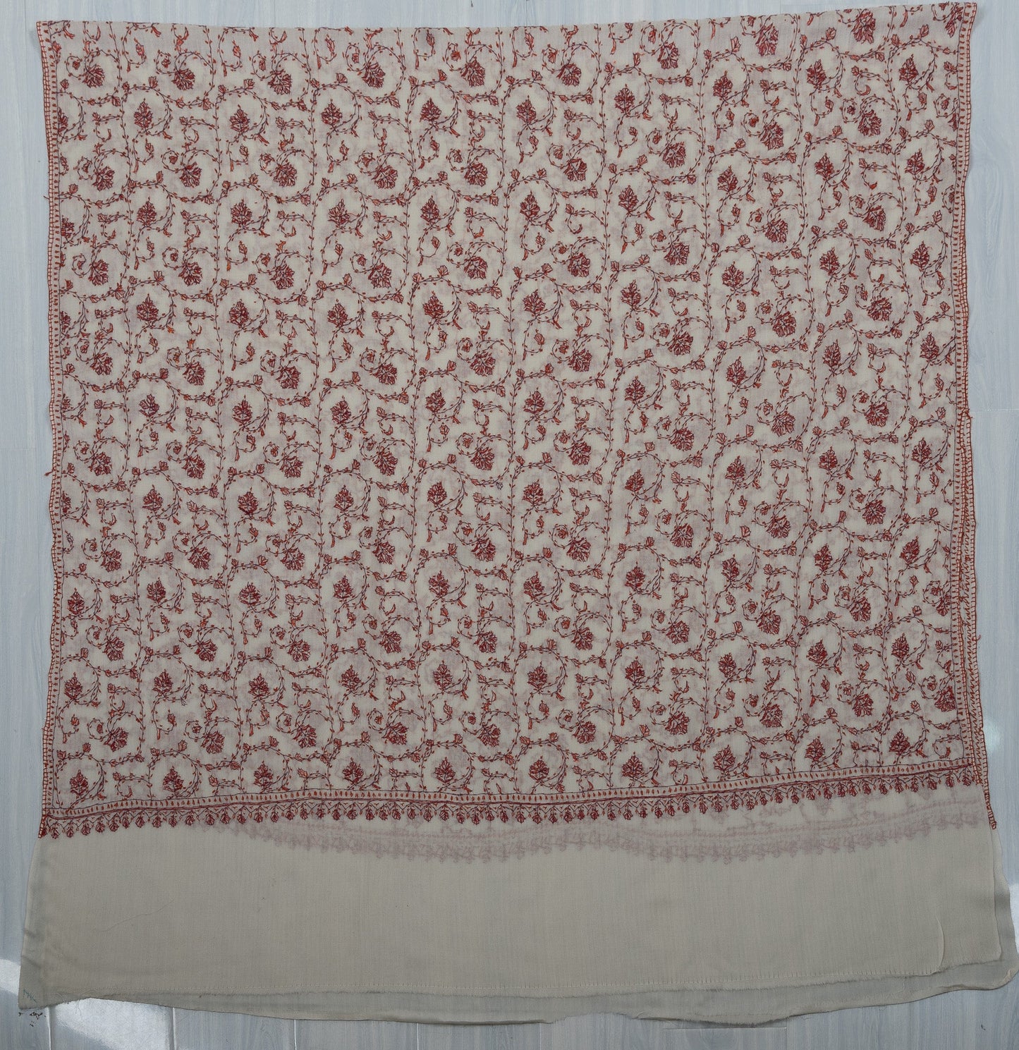 Ivory Rust Jaal 2.5 Yards Sozni Hand Embroidered Shawl