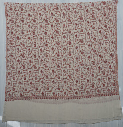 Ivory Rust Jaal 2.5 Yards Sozni Hand Embroidered Shawl