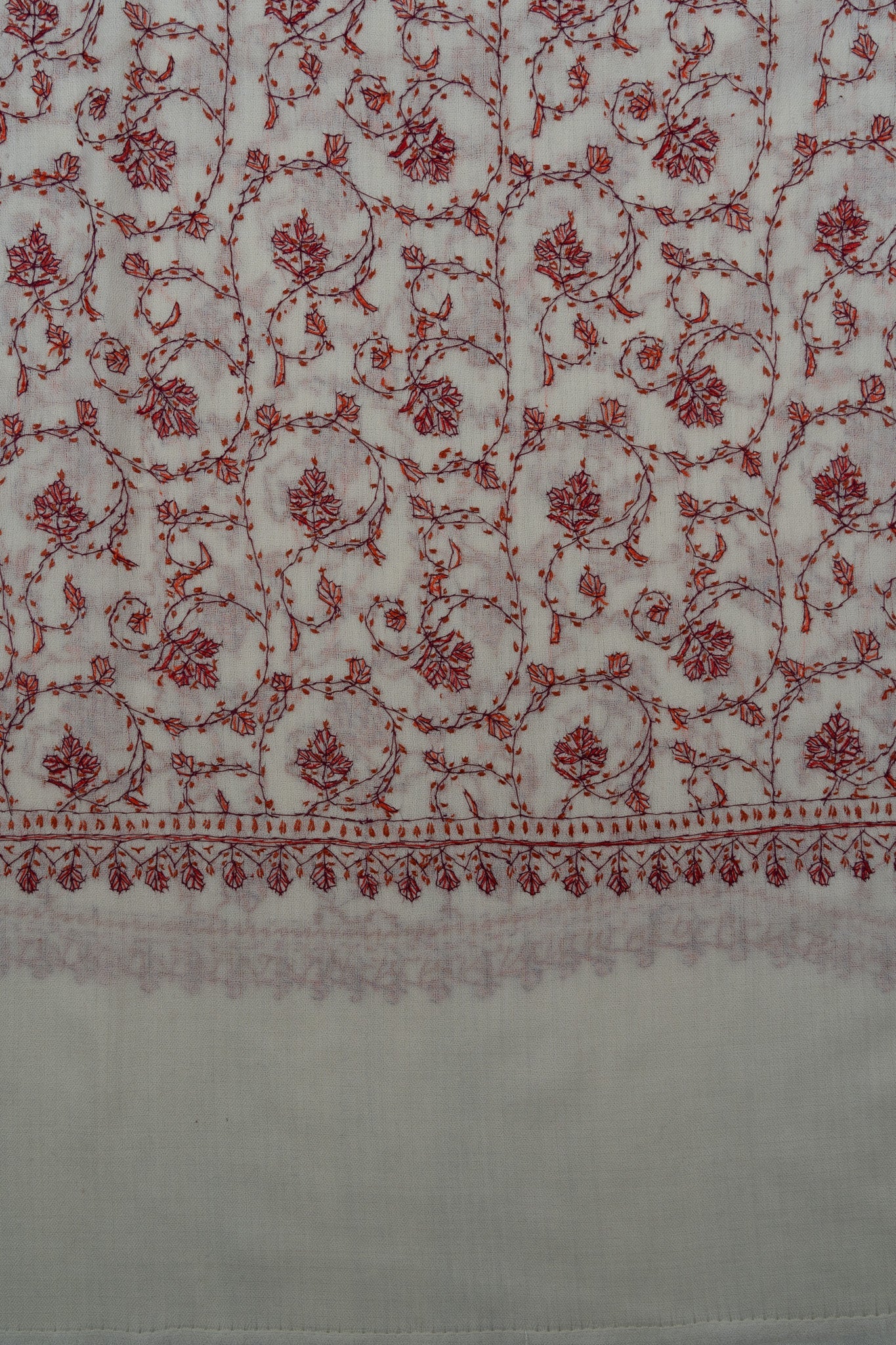 Ivory Rust Jaal 2.5 Yards Sozni Hand Embroidered Shawl
