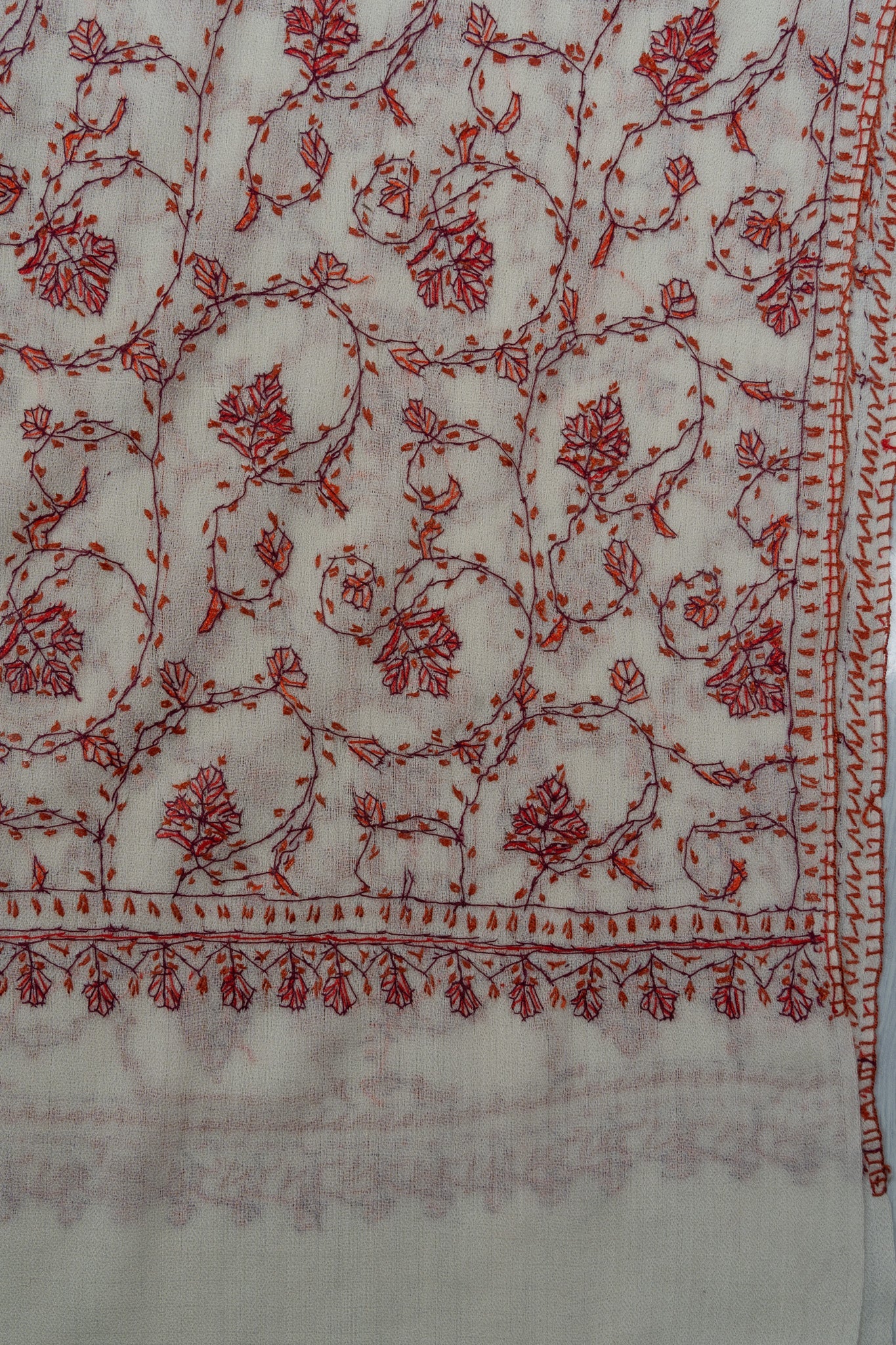 Ivory Rust Jaal 2.5 Yards Sozni Hand Embroidered Shawl