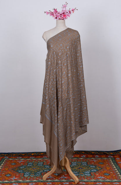 Walnut Blue Jaal 2.5 Yards Sozni Hand Embroidered Shawl