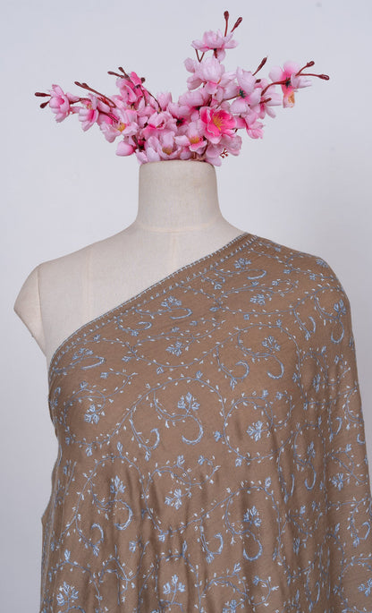 Walnut Blue Jaal 2.5 Yards Sozni Hand Embroidered Shawl