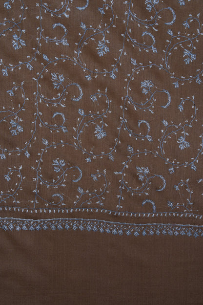 Walnut Blue Jaal 2.5 Yards Sozni Hand Embroidered Shawl