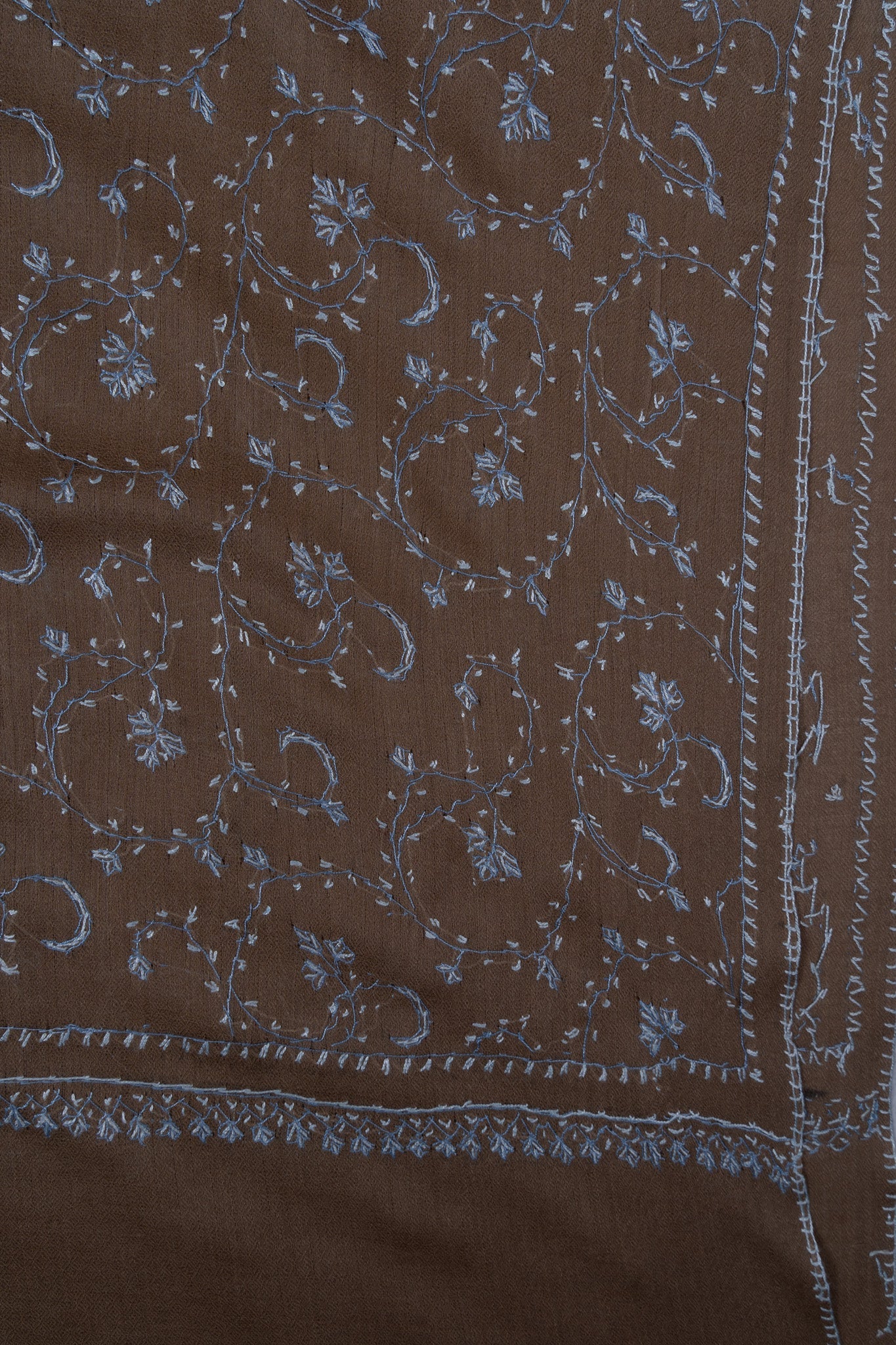 Walnut Blue Jaal 2.5 Yards Sozni Hand Embroidered Shawl