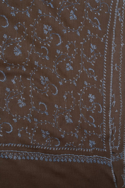 Walnut Blue Jaal 2.5 Yards Sozni Hand Embroidered Shawl