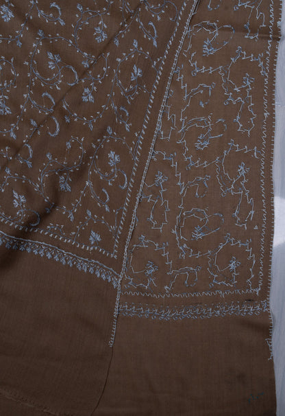 Walnut Blue Jaal 2.5 Yards Sozni Hand Embroidered Shawl