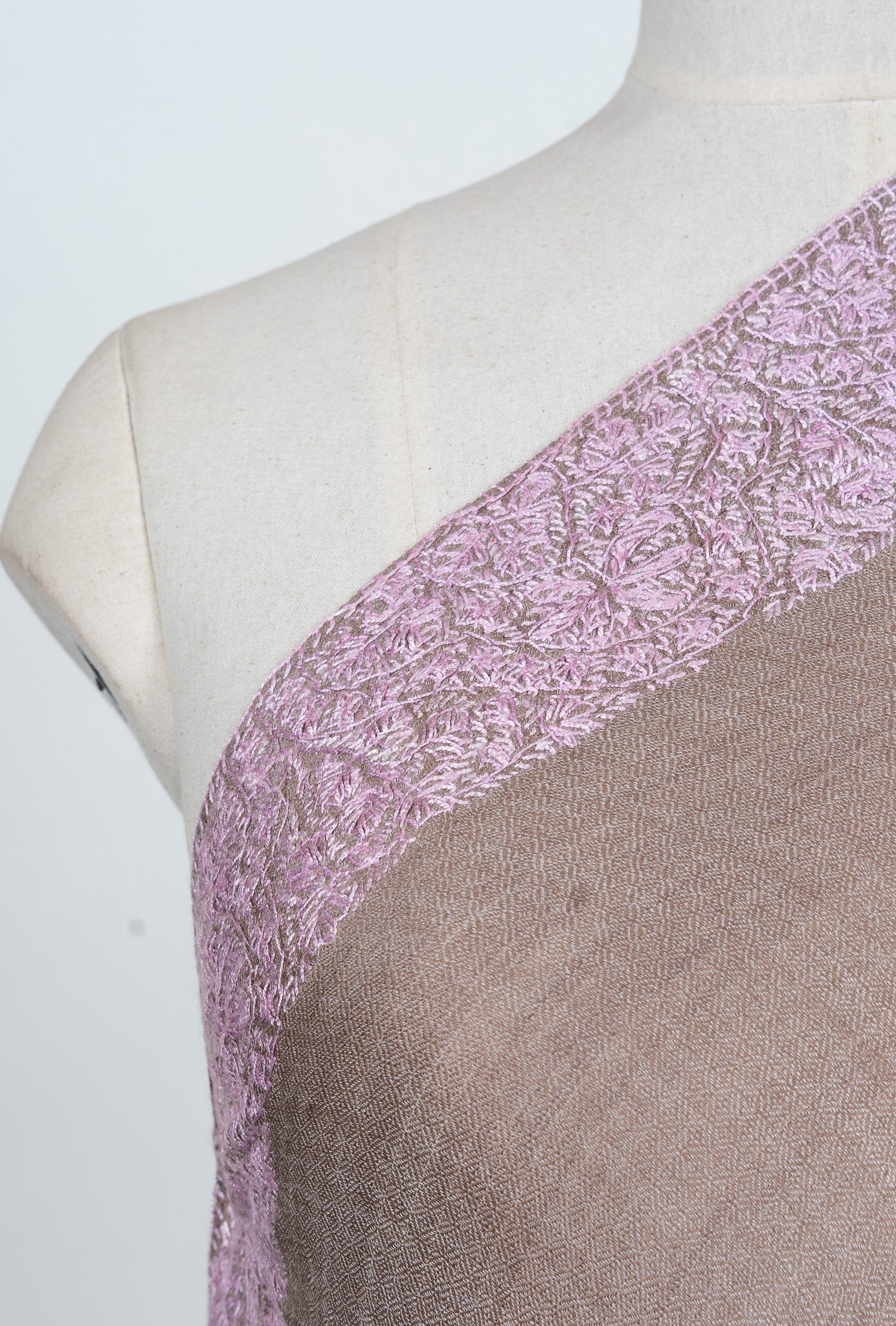 Taupe Blush Border 2.5 Yards Sozni Hand Embroidered Shawl
