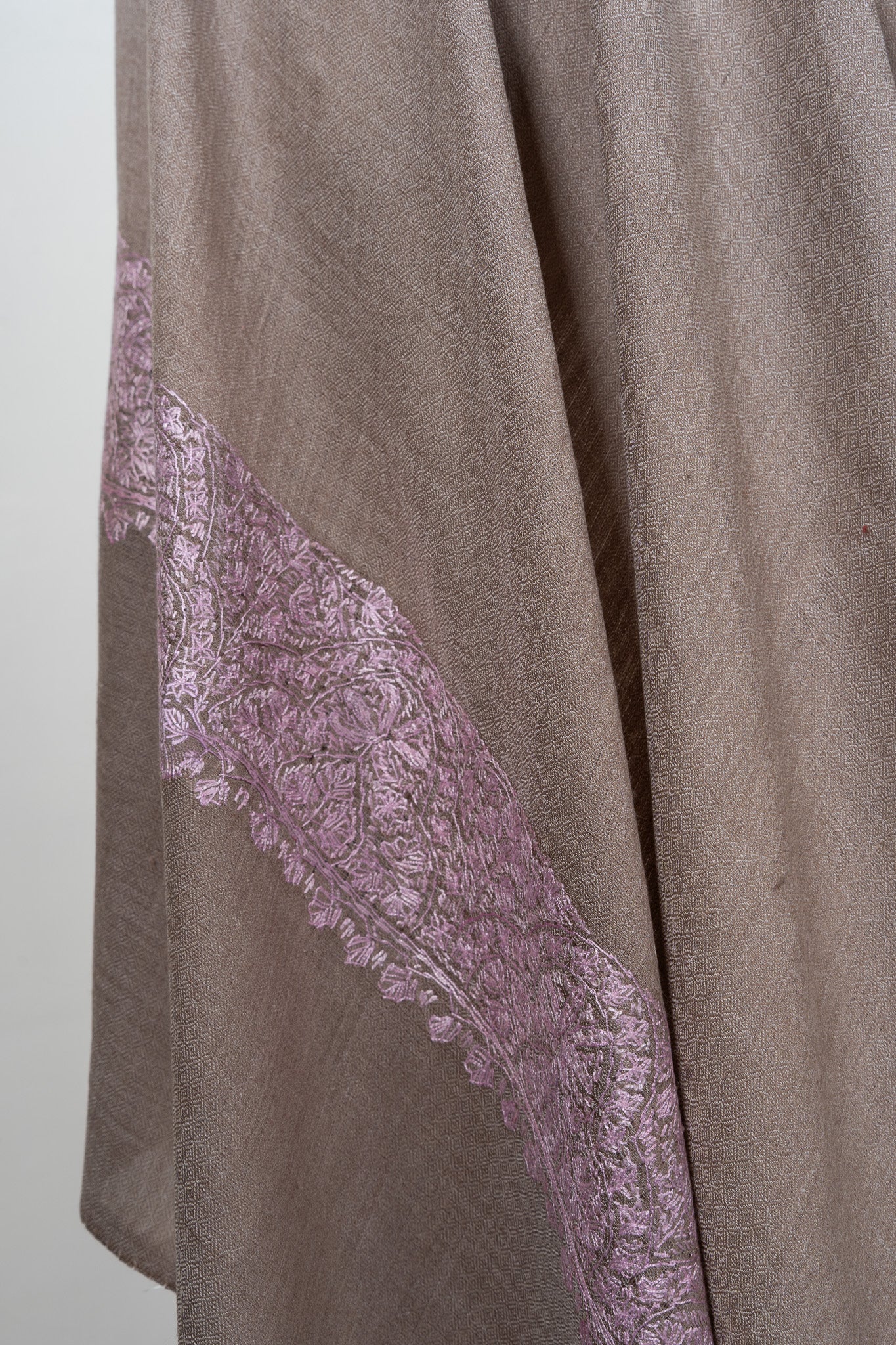 Taupe Blush Border 2.5 Yards Sozni Hand Embroidered Shawl