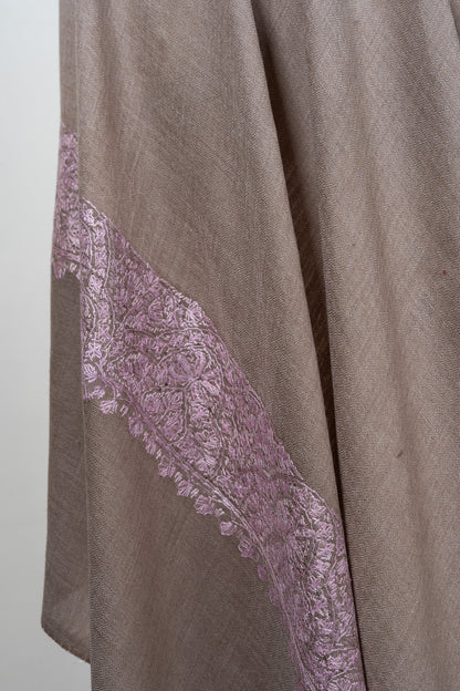 Taupe Blush Border 2.5 Yards Sozni Hand Embroidered Shawl
