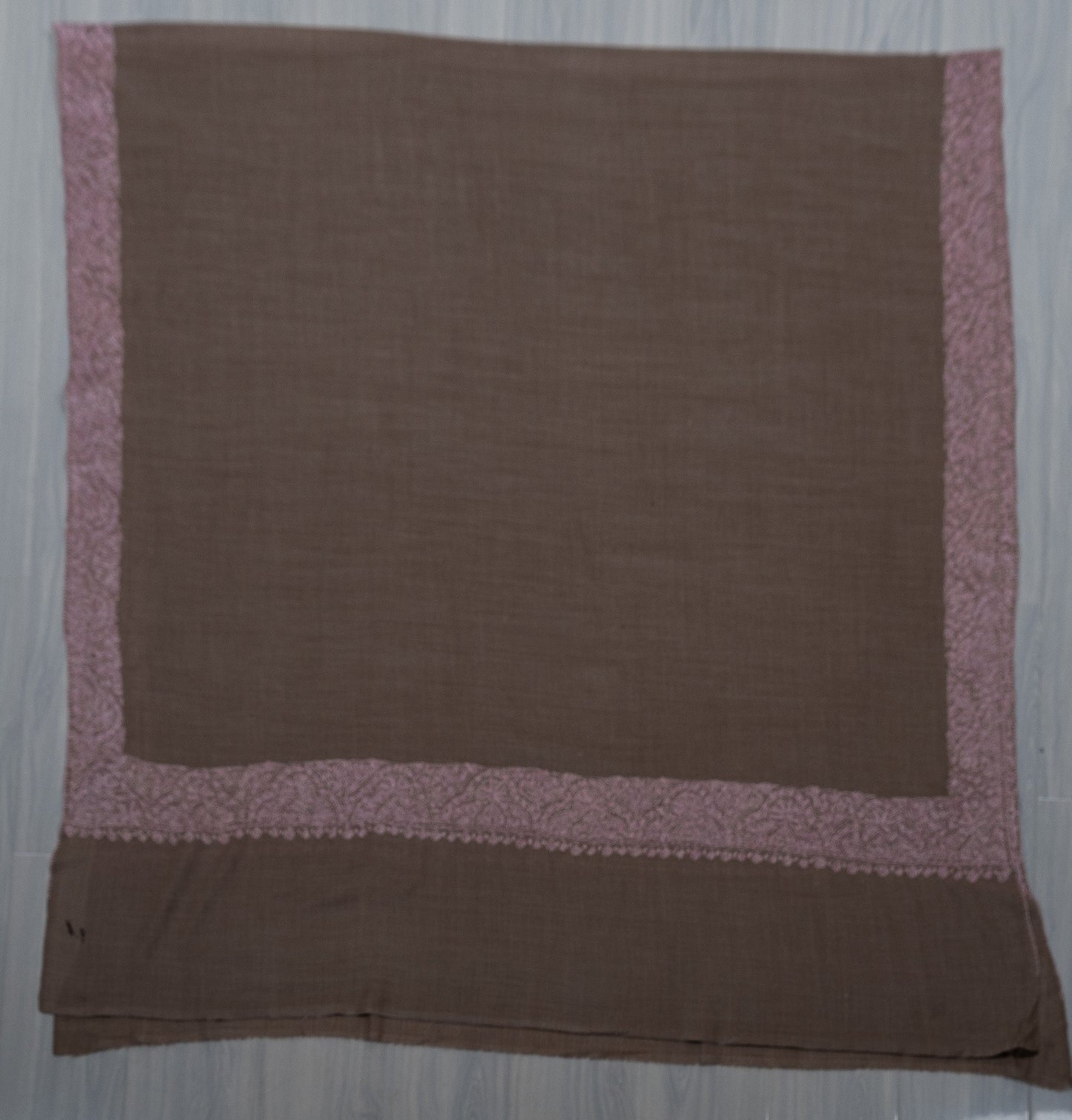 Taupe Blush Border 2.5 Yards Sozni Hand Embroidered Shawl