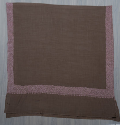 Taupe Blush Border 2.5 Yards Sozni Hand Embroidered Shawl