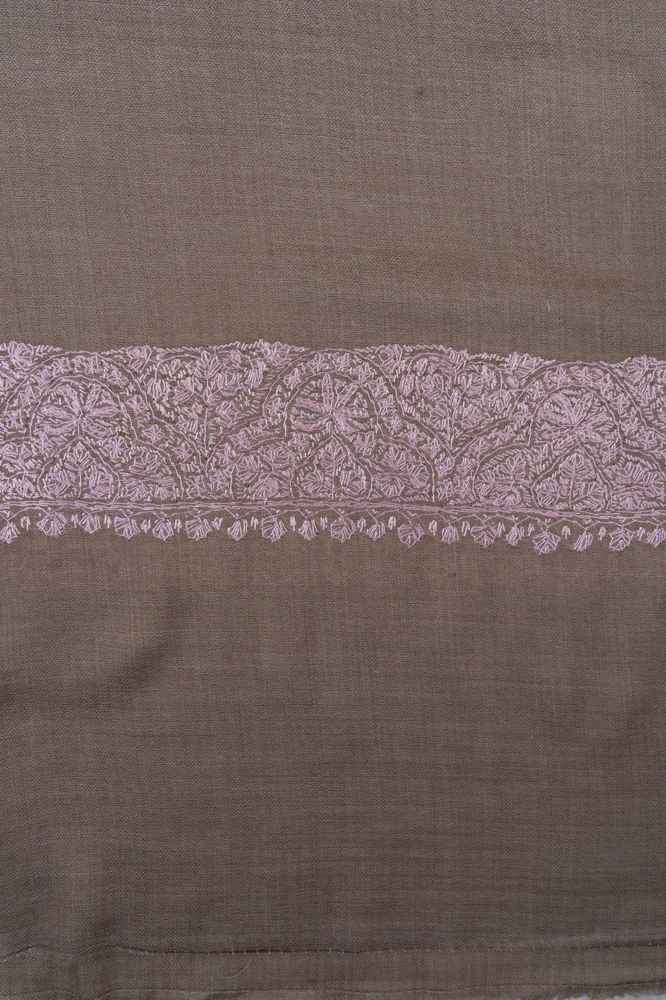 Taupe Blush Border 2.5 Yards Sozni Hand Embroidered Shawl