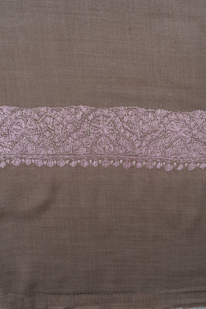 Taupe Blush Border 2.5 Yards Sozni Hand Embroidered Shawl