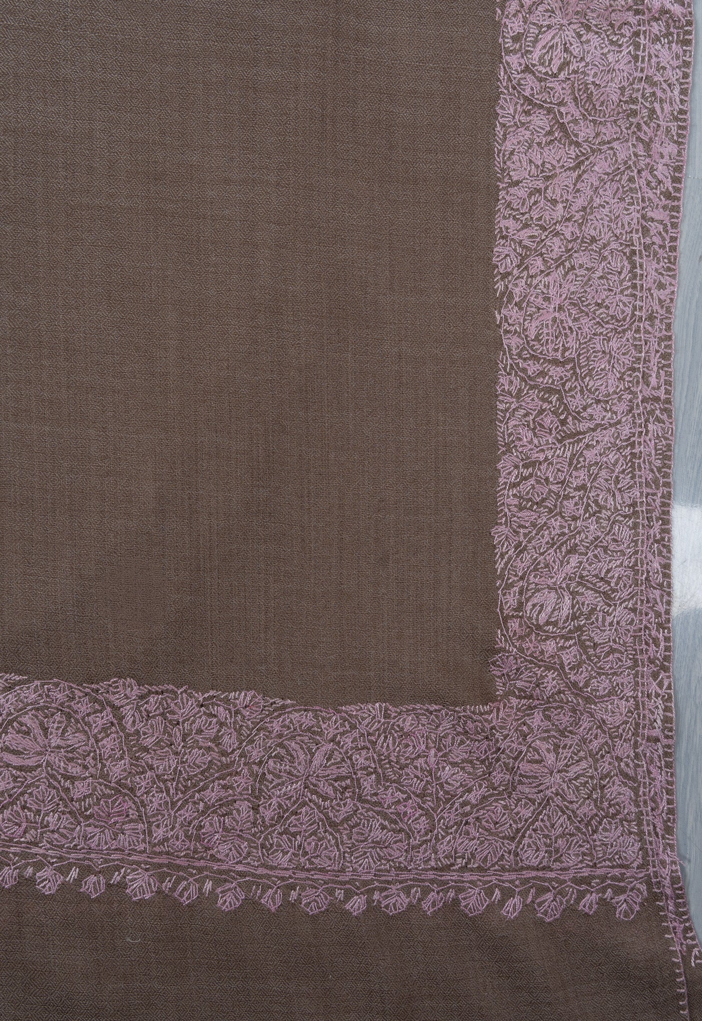 Taupe Blush Border 2.5 Yards Sozni Hand Embroidered Shawl