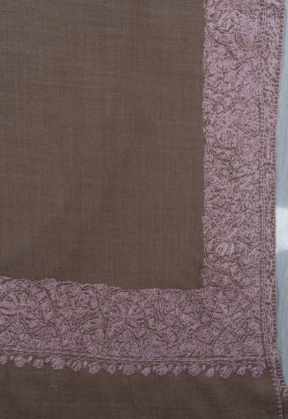 Taupe Blush Border 2.5 Yards Sozni Hand Embroidered Shawl
