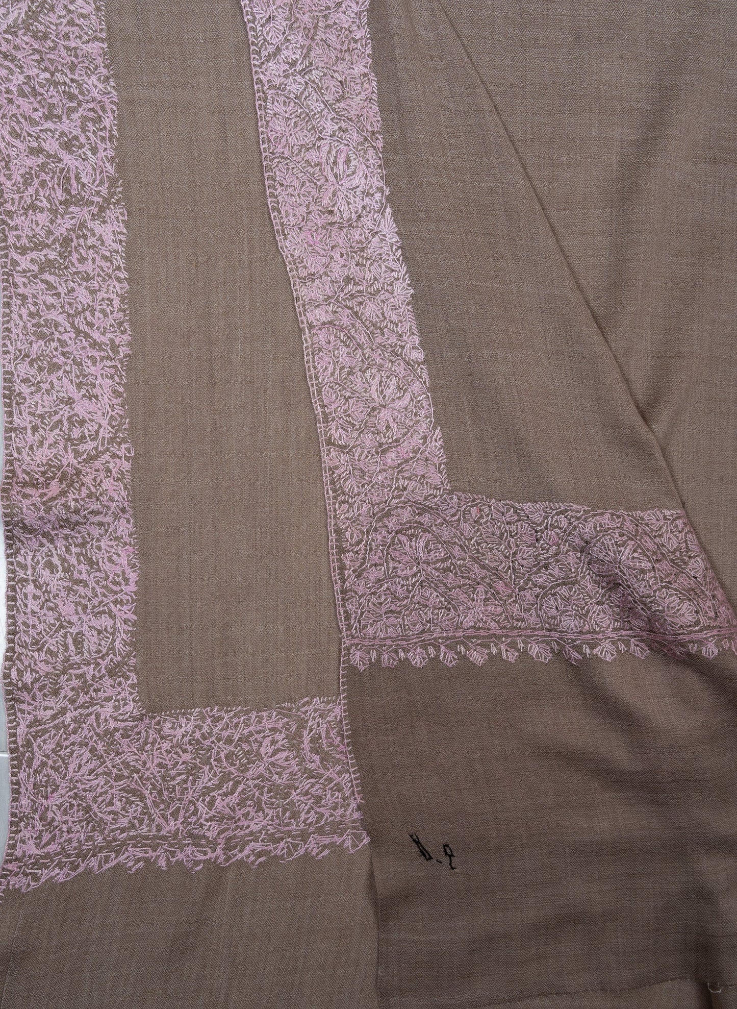 Taupe Blush Border 2.5 Yards Sozni Hand Embroidered Shawl