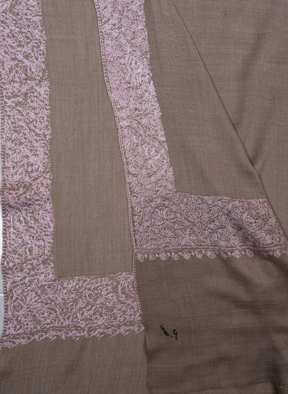 Taupe Blush Border 2.5 Yards Sozni Hand Embroidered Shawl