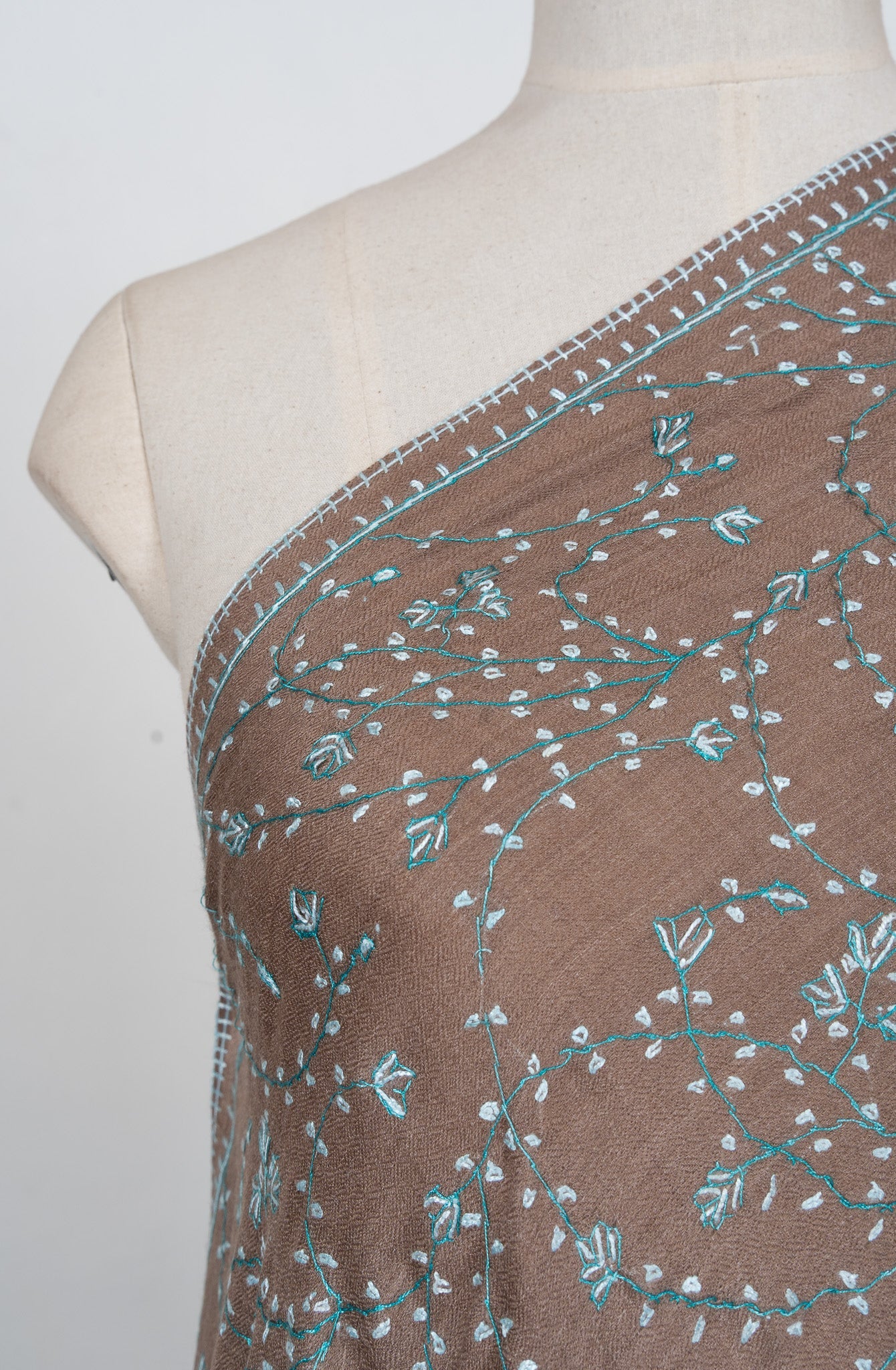 Cocoa Mist Jaal 2.5 Yards Sozni Hand Embroidered Shawl