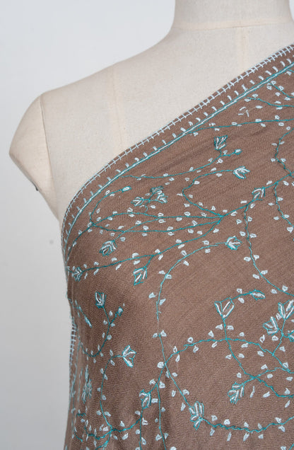 Cocoa Mist Jaal 2.5 Yards Sozni Hand Embroidered Shawl