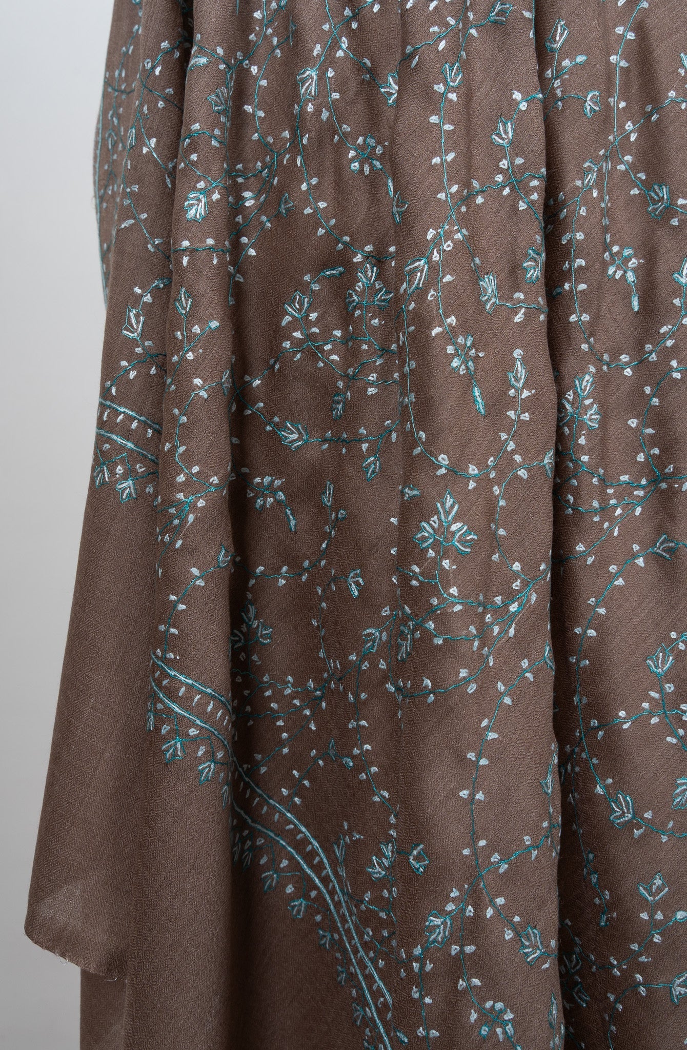 Cocoa Mist Jaal 2.5 Yards Sozni Hand Embroidered Shawl