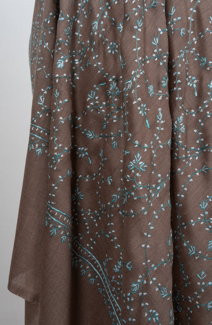 Cocoa Mist Jaal 2.5 Yards Sozni Hand Embroidered Shawl