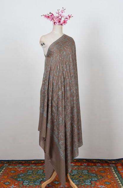 Cocoa Mist Jaal 2.5 Yards Sozni Hand Embroidered Shawl