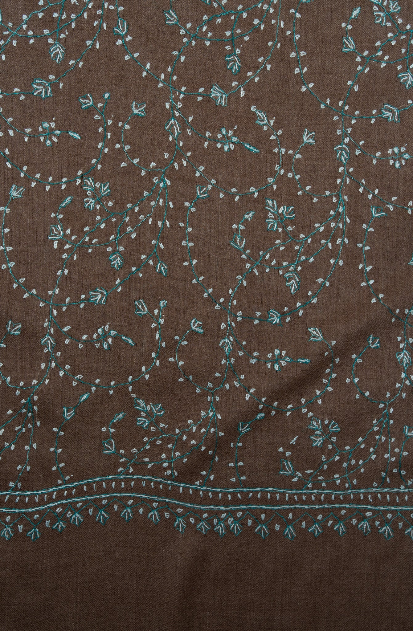 Cocoa Mist Jaal 2.5 Yards Sozni Hand Embroidered Shawl