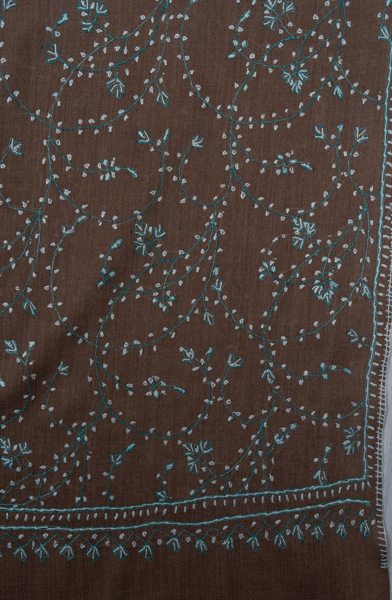 Cocoa Mist Jaal 2.5 Yards Sozni Hand Embroidered Shawl