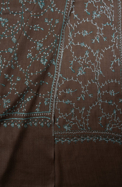 Cocoa Mist Jaal 2.5 Yards Sozni Hand Embroidered Shawl