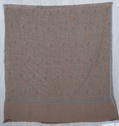 Mushroom Blue Vine 2.5 Yards Sozni Hand Embroidered Shawl