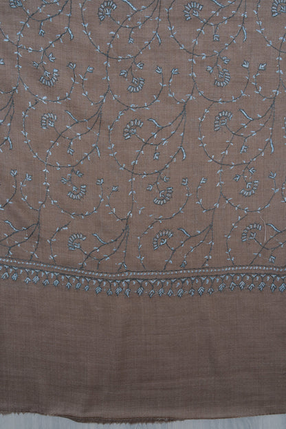 Mushroom Blue Vine 2.5 Yards Sozni Hand Embroidered Shawl