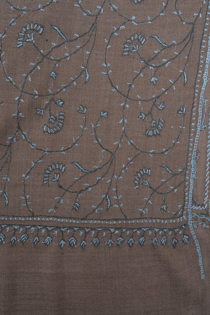 Mushroom Blue Vine 2.5 Yards Sozni Hand Embroidered Shawl