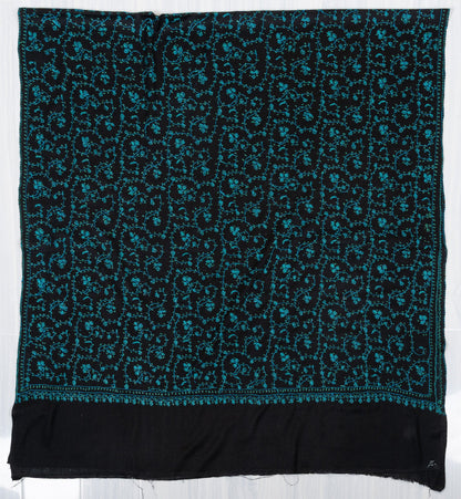 Midnight Teal Jaal 2.5 Yards Sozni Hand Embroidered Shawl
