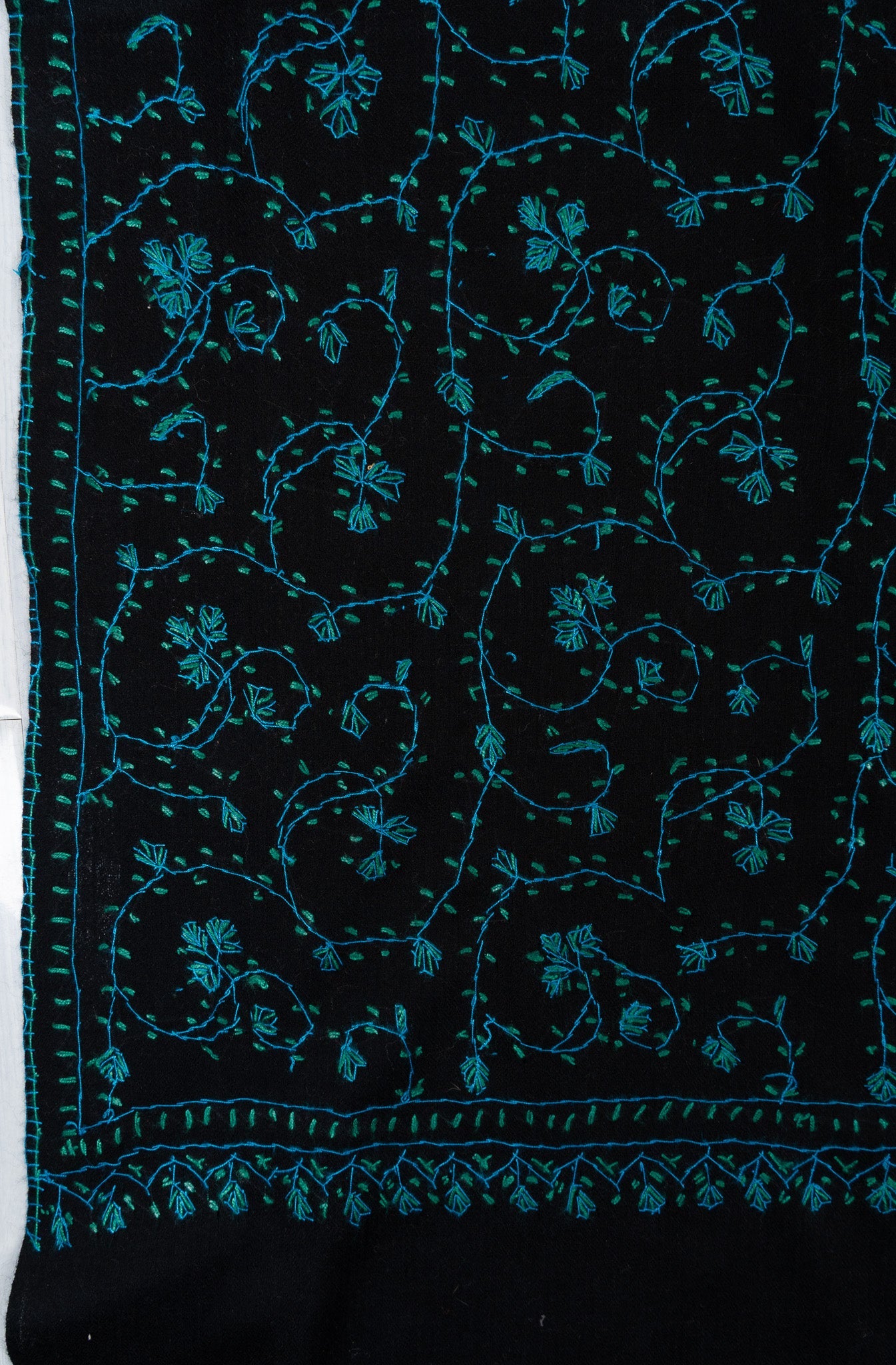Midnight Teal Jaal 2.5 Yards Sozni Hand Embroidered Shawl