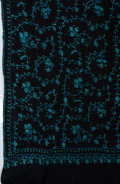 Midnight Teal Jaal 2.5 Yards Sozni Hand Embroidered Shawl