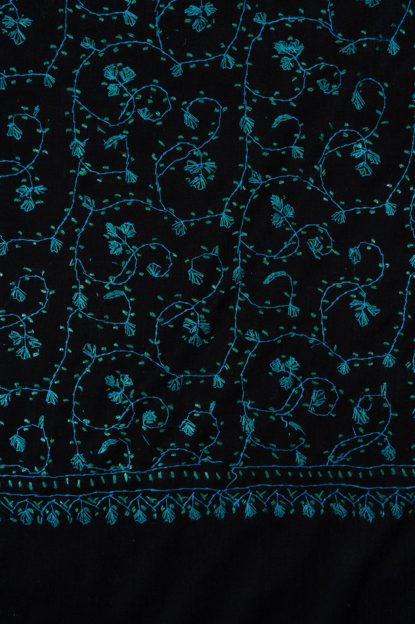 Midnight Teal Jaal 2.5 Yards Sozni Hand Embroidered Shawl