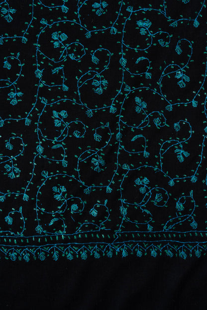 Midnight Teal Jaal 2.5 Yards Sozni Hand Embroidered Shawl