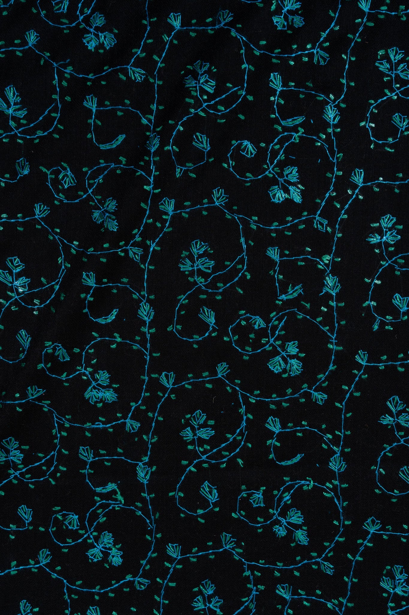 Midnight Teal Jaal 2.5 Yards Sozni Hand Embroidered Shawl