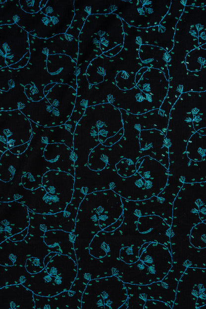 Midnight Teal Jaal 2.5 Yards Sozni Hand Embroidered Shawl