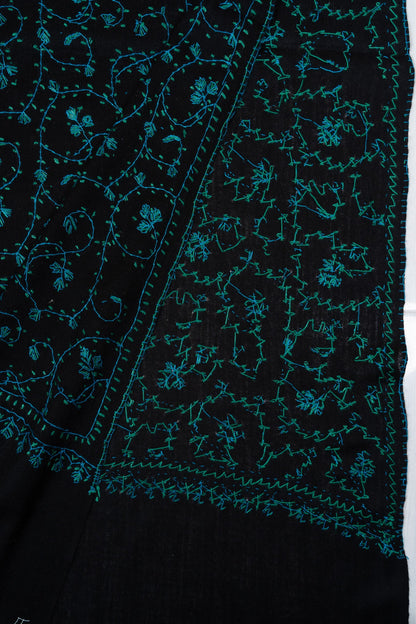 Midnight Teal Jaal 2.5 Yards Sozni Hand Embroidered Shawl