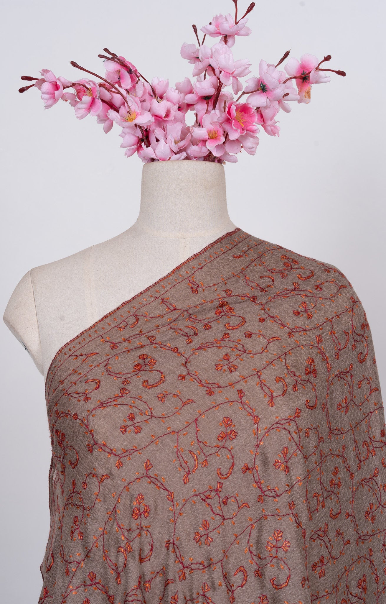 Clay Vine Rust 2.5 Yards Sozni Hand Embroidered Shawl