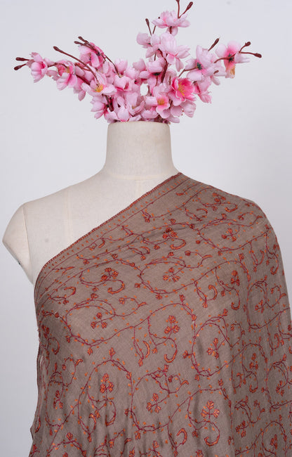Clay Vine Rust 2.5 Yards Sozni Hand Embroidered Shawl