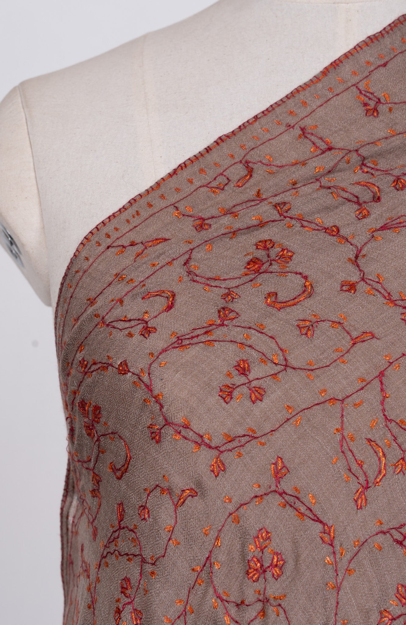 Clay Vine Rust 2.5 Yards Sozni Hand Embroidered Shawl