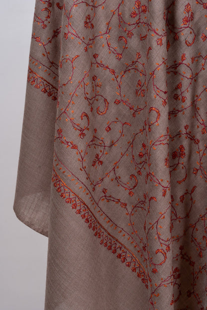 Clay Vine Rust 2.5 Yards Sozni Hand Embroidered Shawl