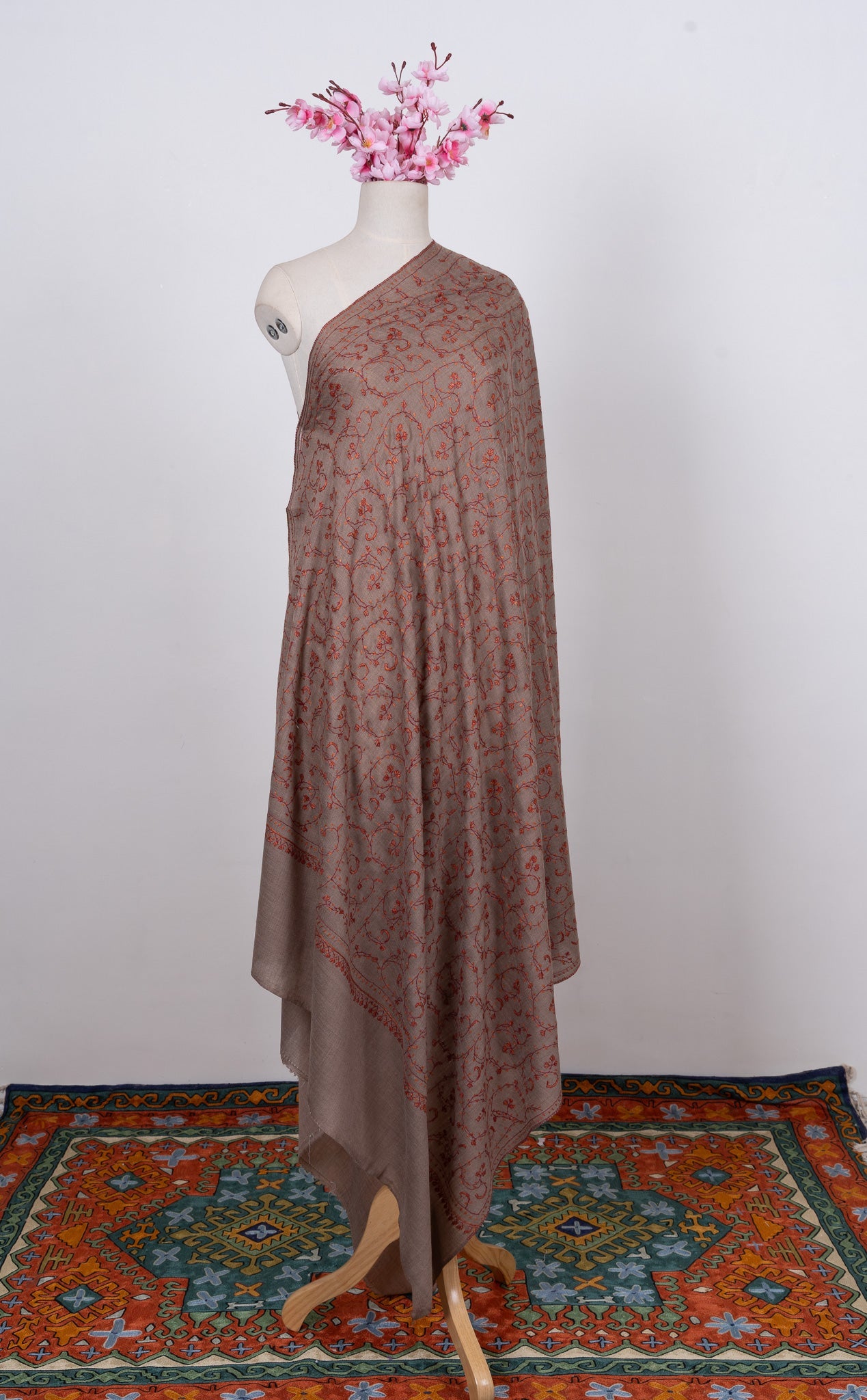 Clay Vine Rust 2.5 Yards Sozni Hand Embroidered Shawl