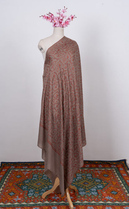 Clay Vine Rust 2.5 Yards Sozni Hand Embroidered Shawl