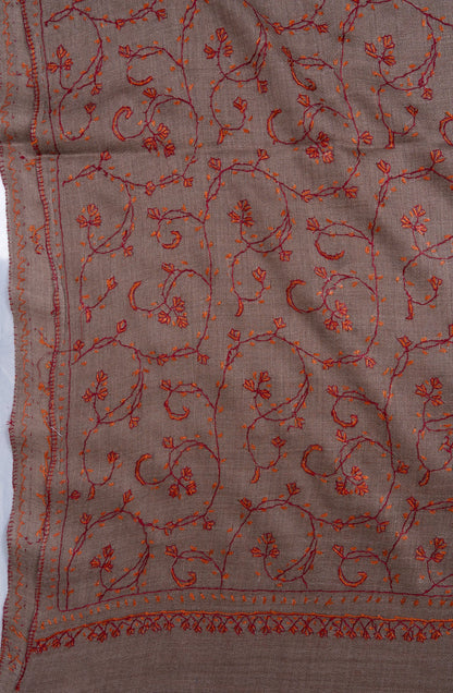 Clay Vine Rust 2.5 Yards Sozni Hand Embroidered Shawl